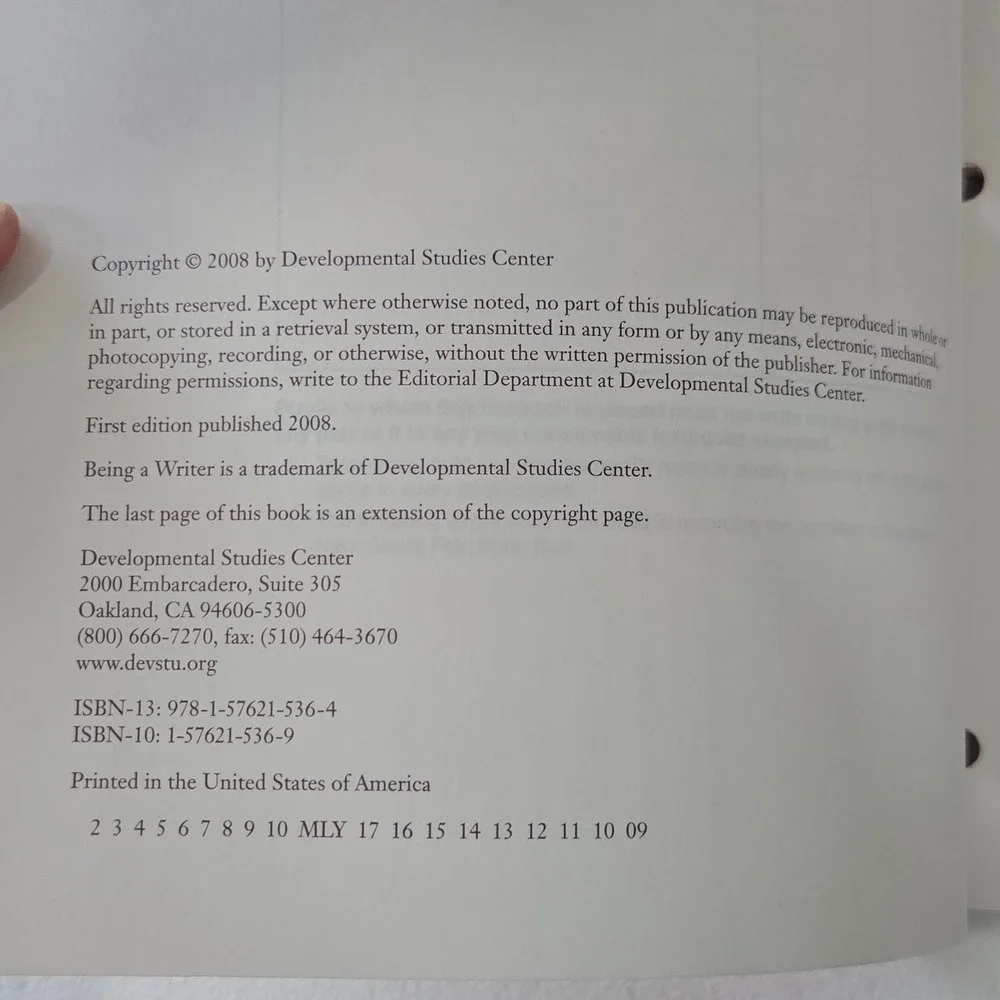 Being a Writer Student Writing Handbook Developmental Studies Center
